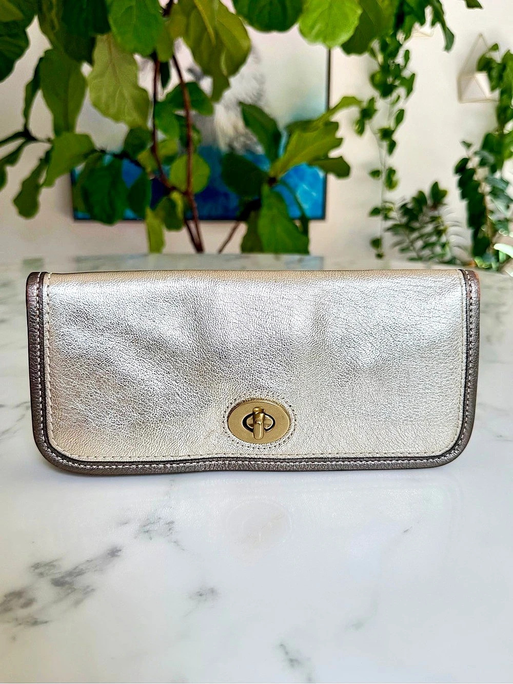 Coach Vintage 65th Anniversary Legacy Lila Metallic Leather Foldover Clutch 1226